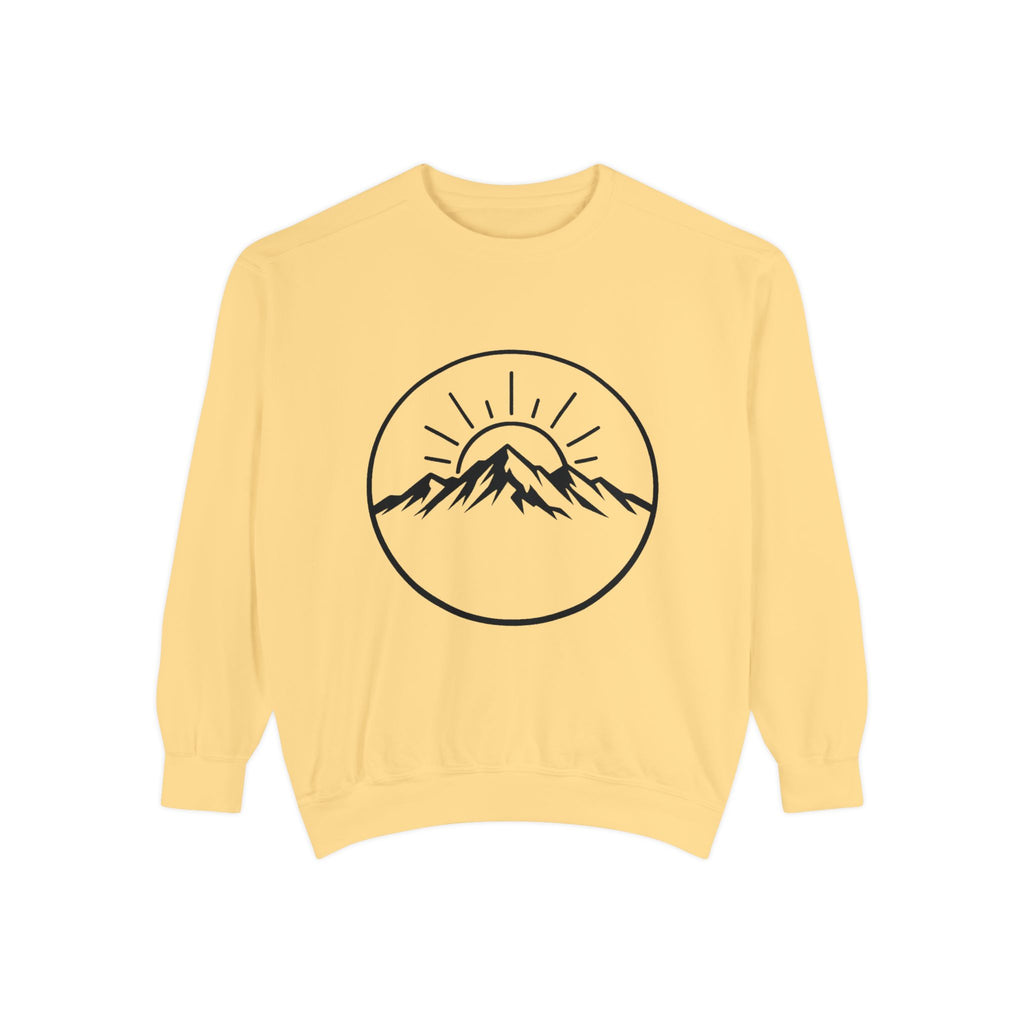 Mountain Sunrise Sweatshirt — Minimal Outdoor Graphic Pullover