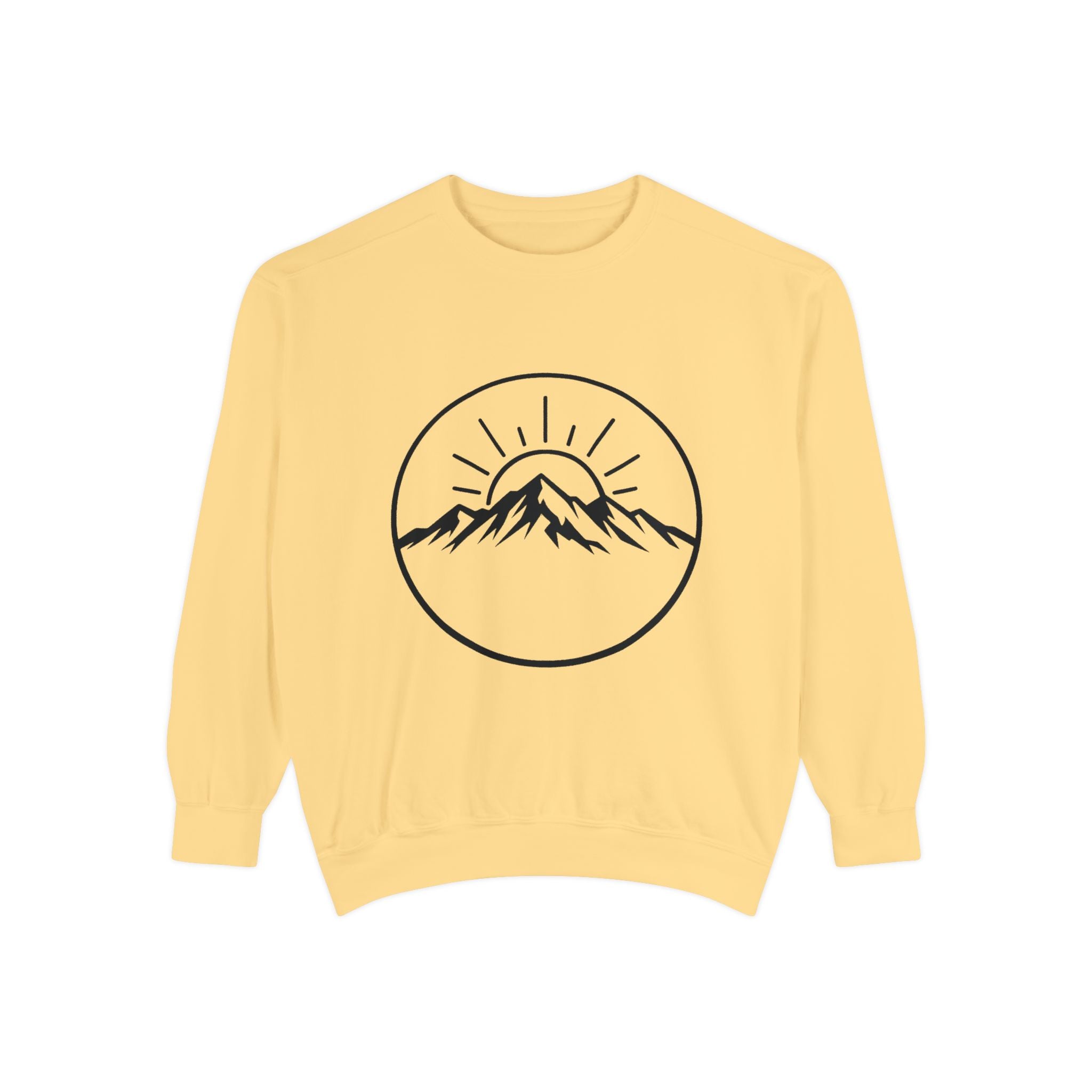Mountain Sunrise Sweatshirt — Minimal Outdoor Graphic Pullover
