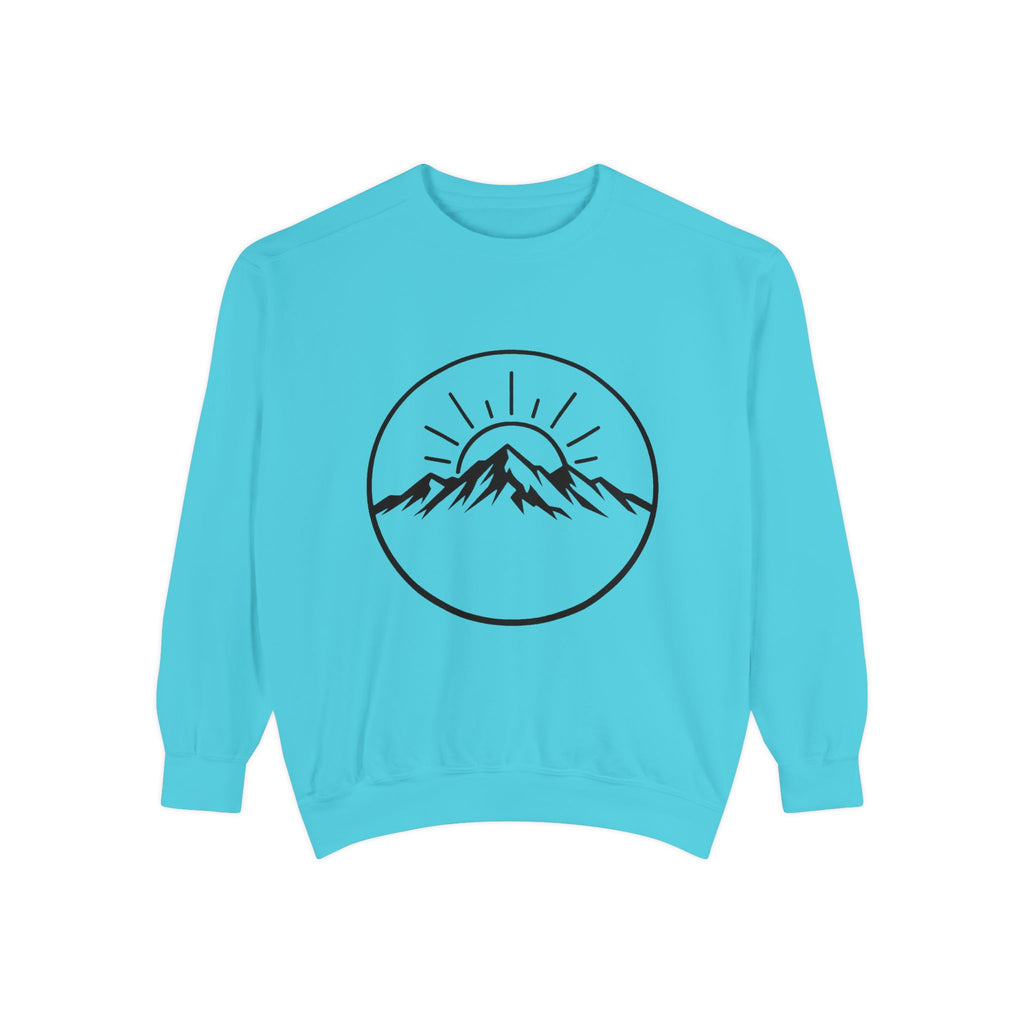 Mountain Sunrise Sweatshirt — Minimal Outdoor Graphic Pullover