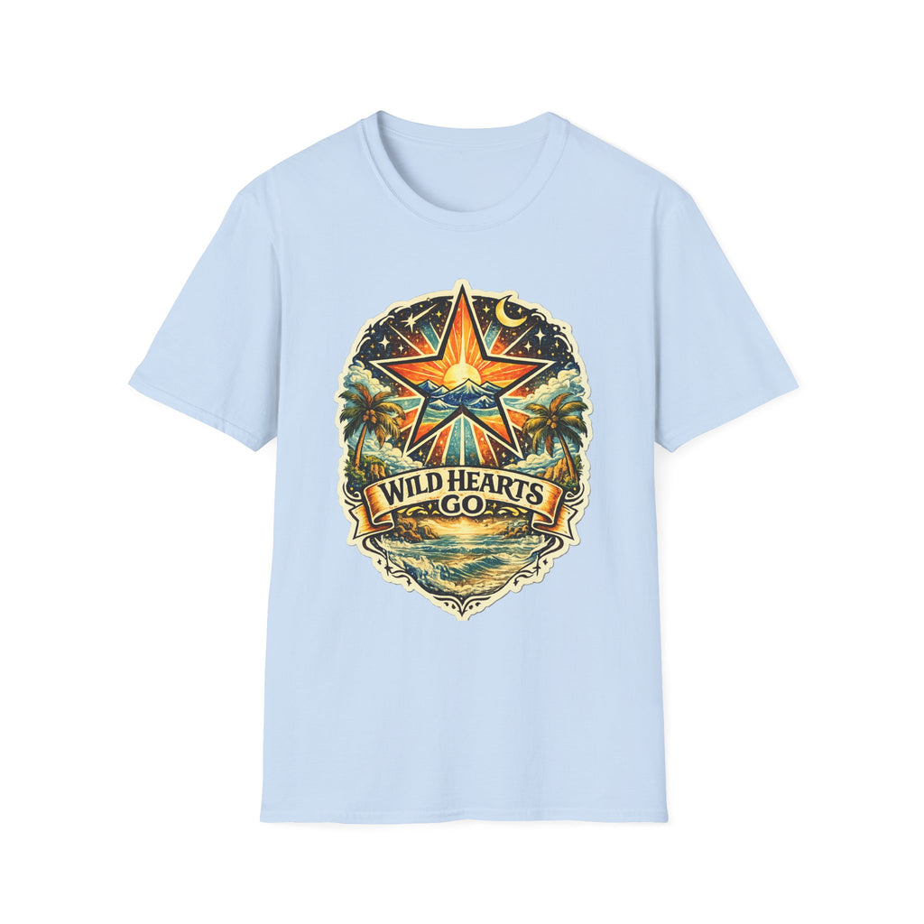 Wild Hearts Go T-Shirt — Vintage Surf Star Sunset Graphic Tee