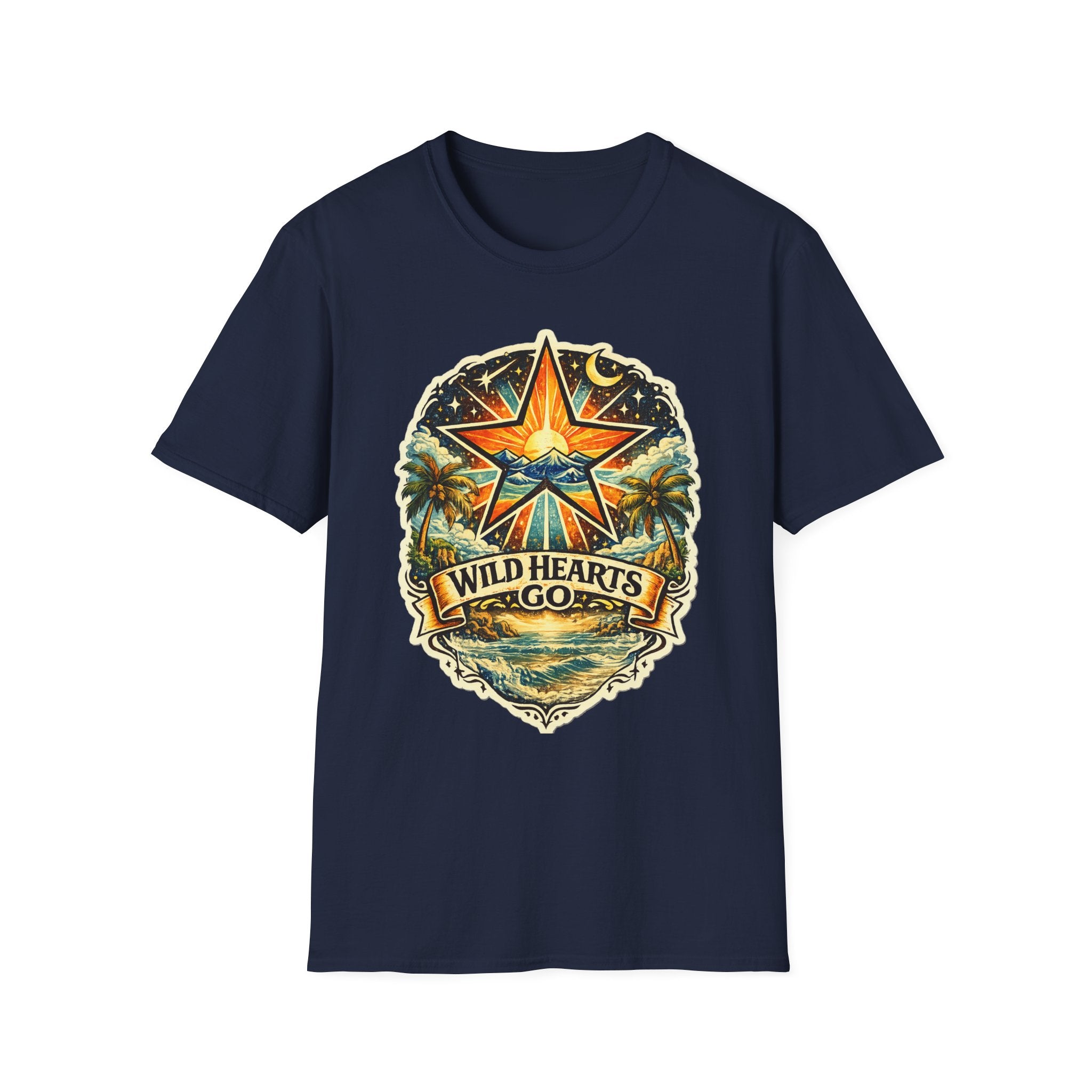Wild Hearts Go T-Shirt — Vintage Surf Star Sunset Graphic Tee