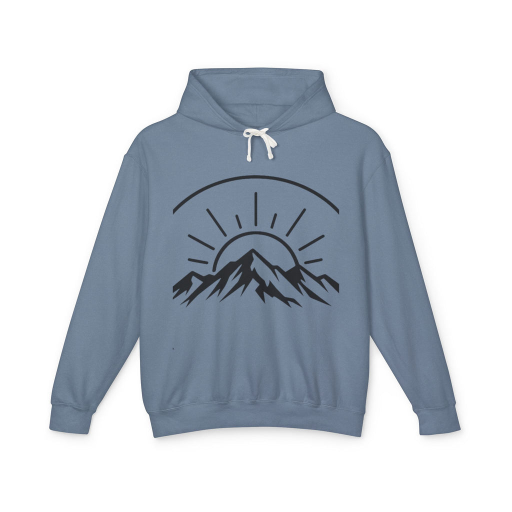 Mountain Sunrise Hoodie — Minimal Outdoor Graphic Pullover