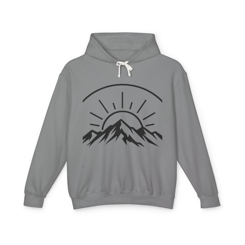 Mountain Sunrise Hoodie — Minimal Outdoor Graphic Pullover