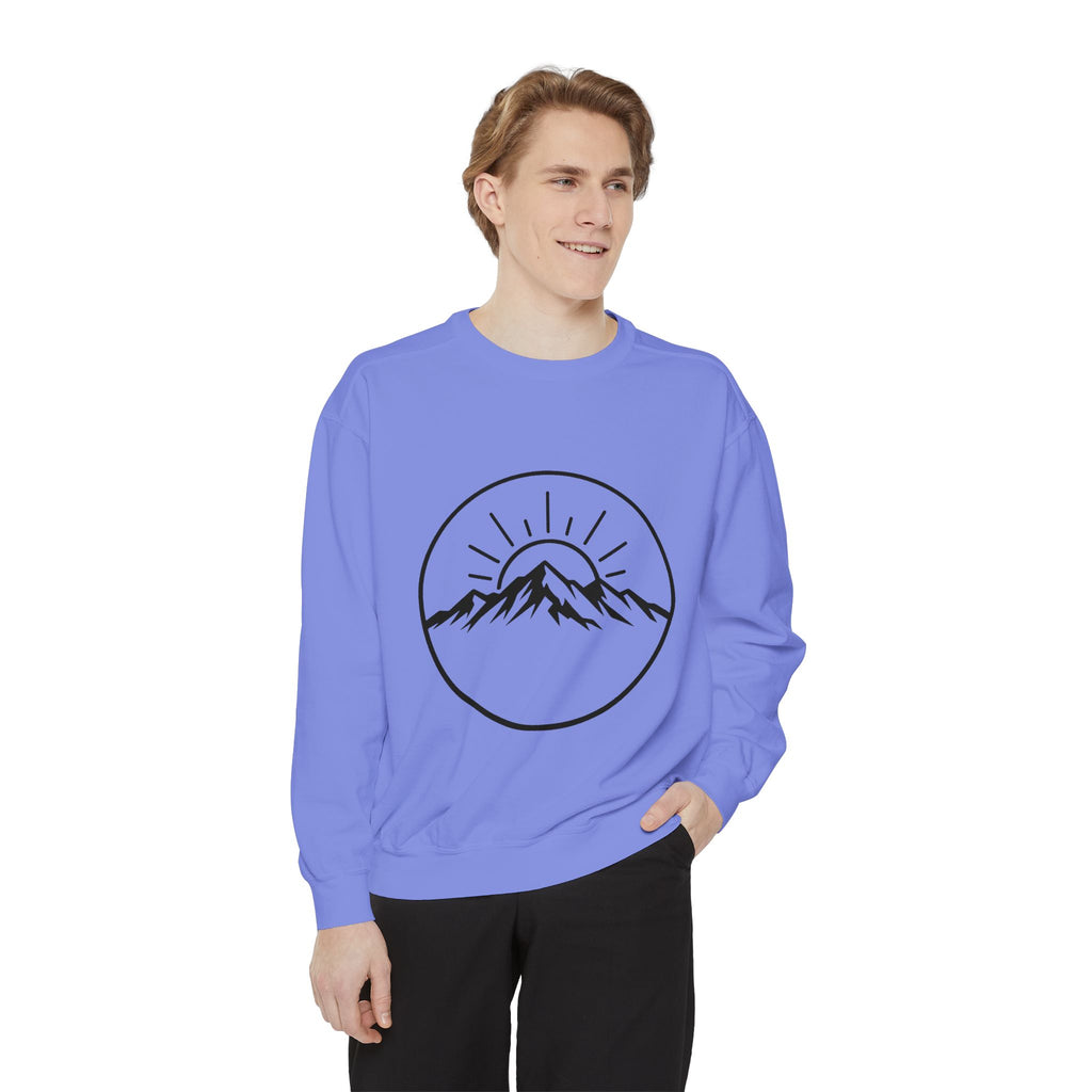 Mountain Sunrise Sweatshirt — Minimal Outdoor Graphic Pullover
