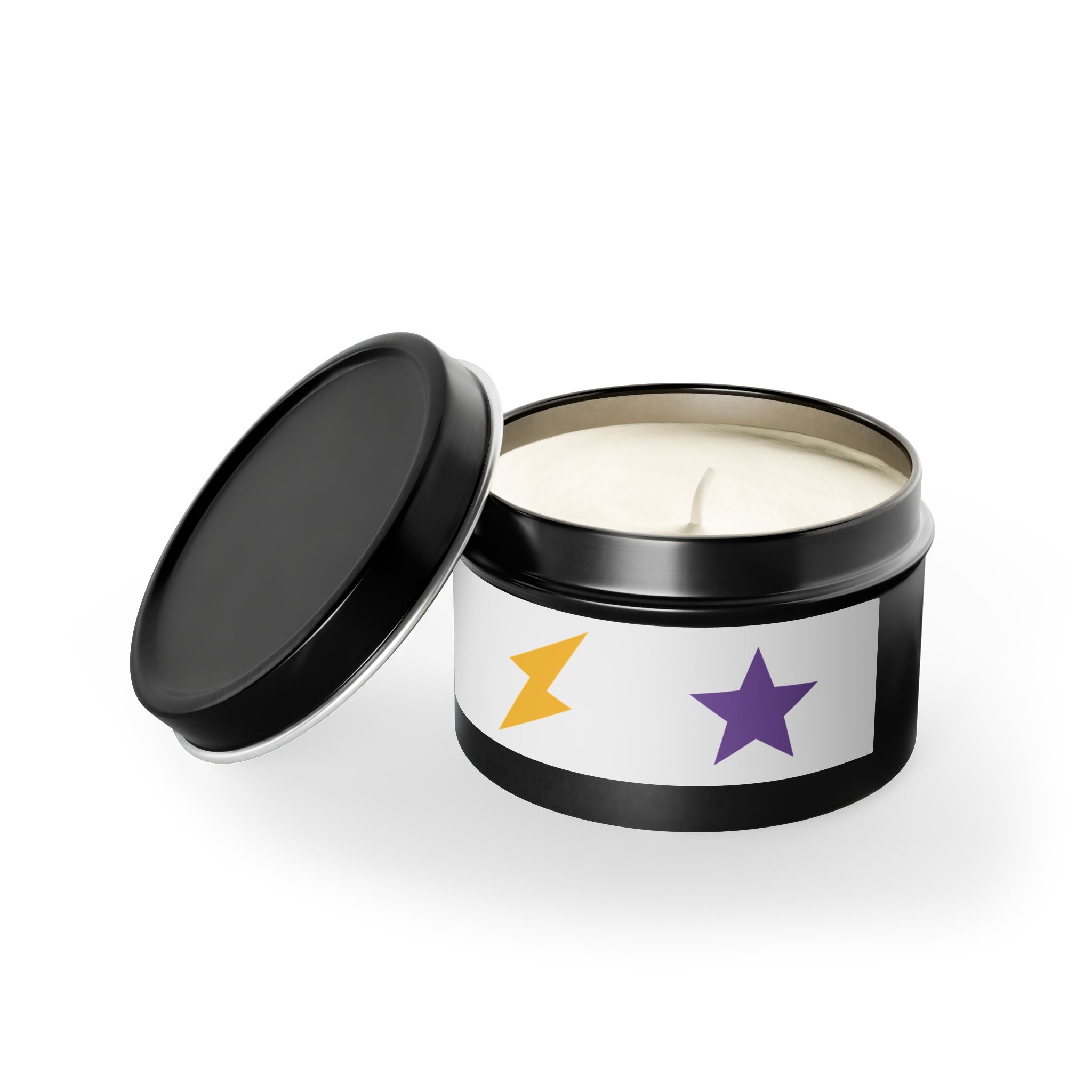 Pop Art Heart Tin Candle – Scented Gift Candle with Lightning & Star Graphics