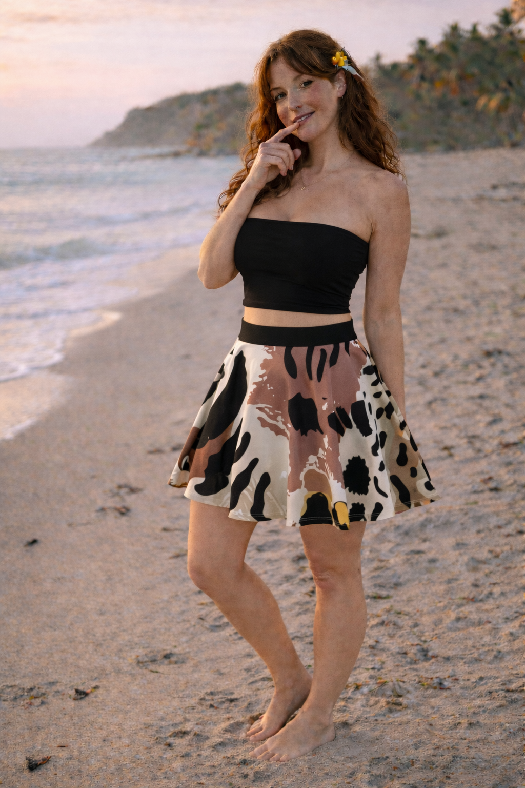 Leopard Print Skater Skirt — Retro Brown & Black Animal Pattern