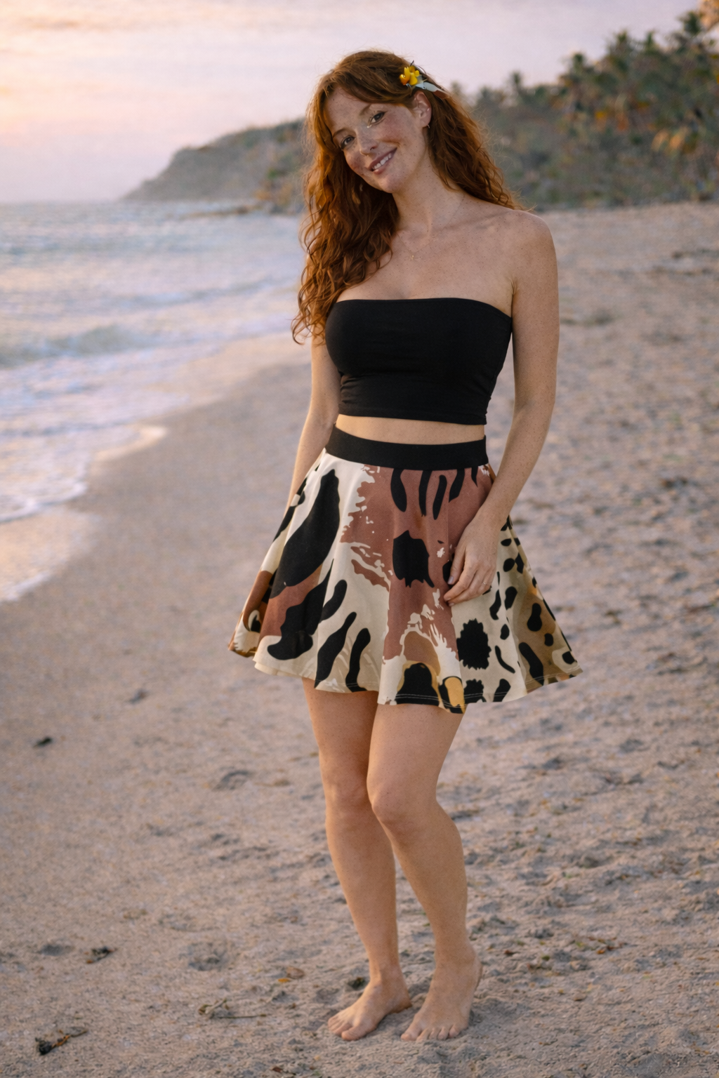 Leopard Print Skater Skirt — Retro Brown & Black Animal Pattern